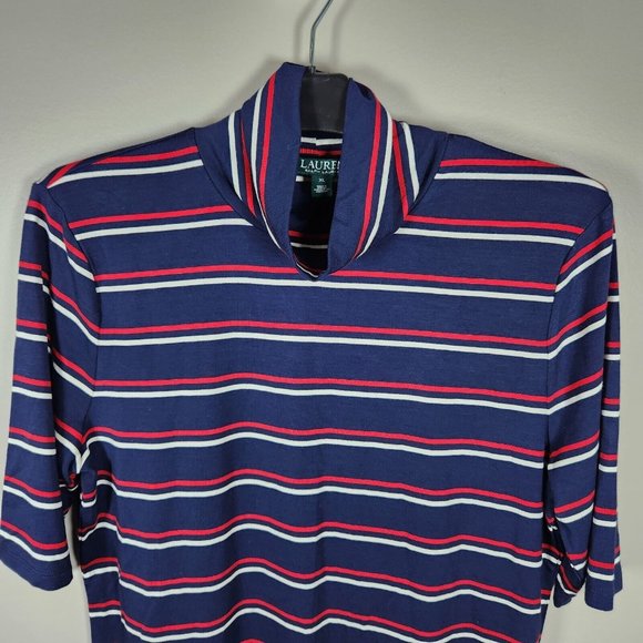 Lauren Ralph Lauren Shirt Womens XL Blue Mock Neck Striped Jersey Top Blouse - Picture 3 of 11